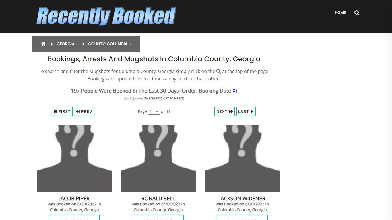 Bookings, Arrests and Mugshots in Columbia County, Georgia